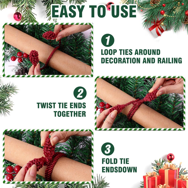 Celltestria 12pcs 20 Inches Christmas Garland Ties, Reusable and Flexible Xmas Garlands Wreath Twist Tie for Banister Railing Stairs Tree Home Holiday Decoration Craft Wrapping(Burgundy) - Image 4